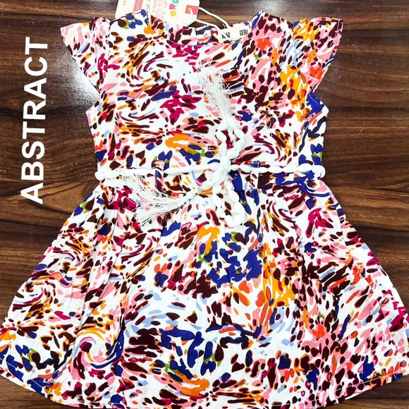 Beautiful ABSTRACT Printed Woven Dresses with Tie, NWT super soft cotton Ruffles - Picture 1 of 1